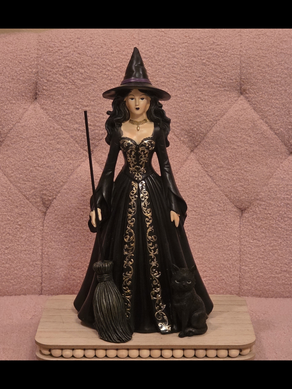 Black Witch Figurine with Gold Trim - Home Holiday Decor